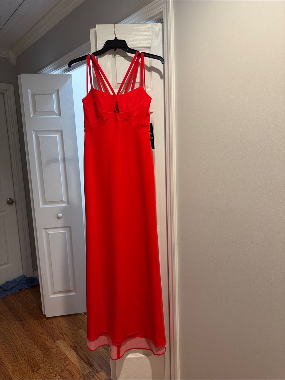 BCBG Vibrant Red Maxi Dress with Subtle Waist Seams